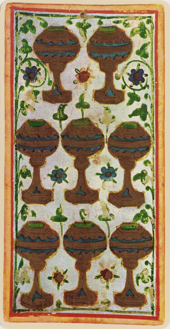The Eight of Cups, facsimile of a tarot card from the 