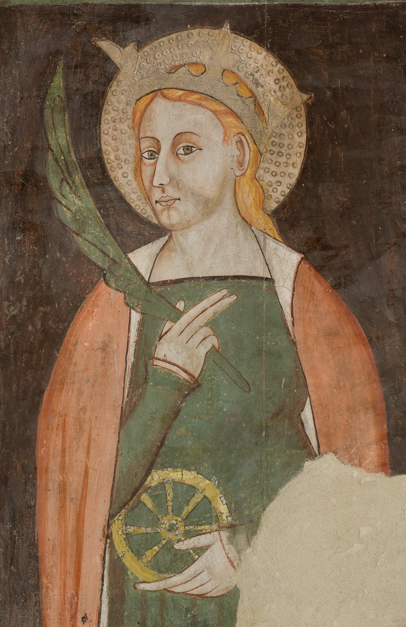 North Transept, Altar of St. Michael the Archangel, Behind the Altarpiece the Frescoes of Bonifacio Bembo, Saint Catherine of Alexandria by Bonifacio Bembo