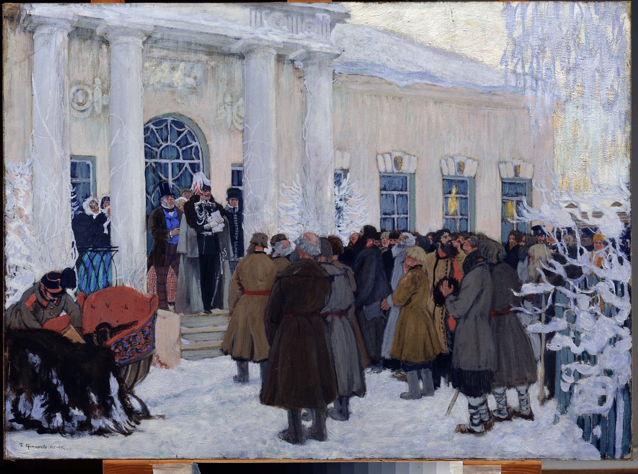 The Emancipation of Russian Serfs in 1861 by Boris Mikhailovich Kustodiev