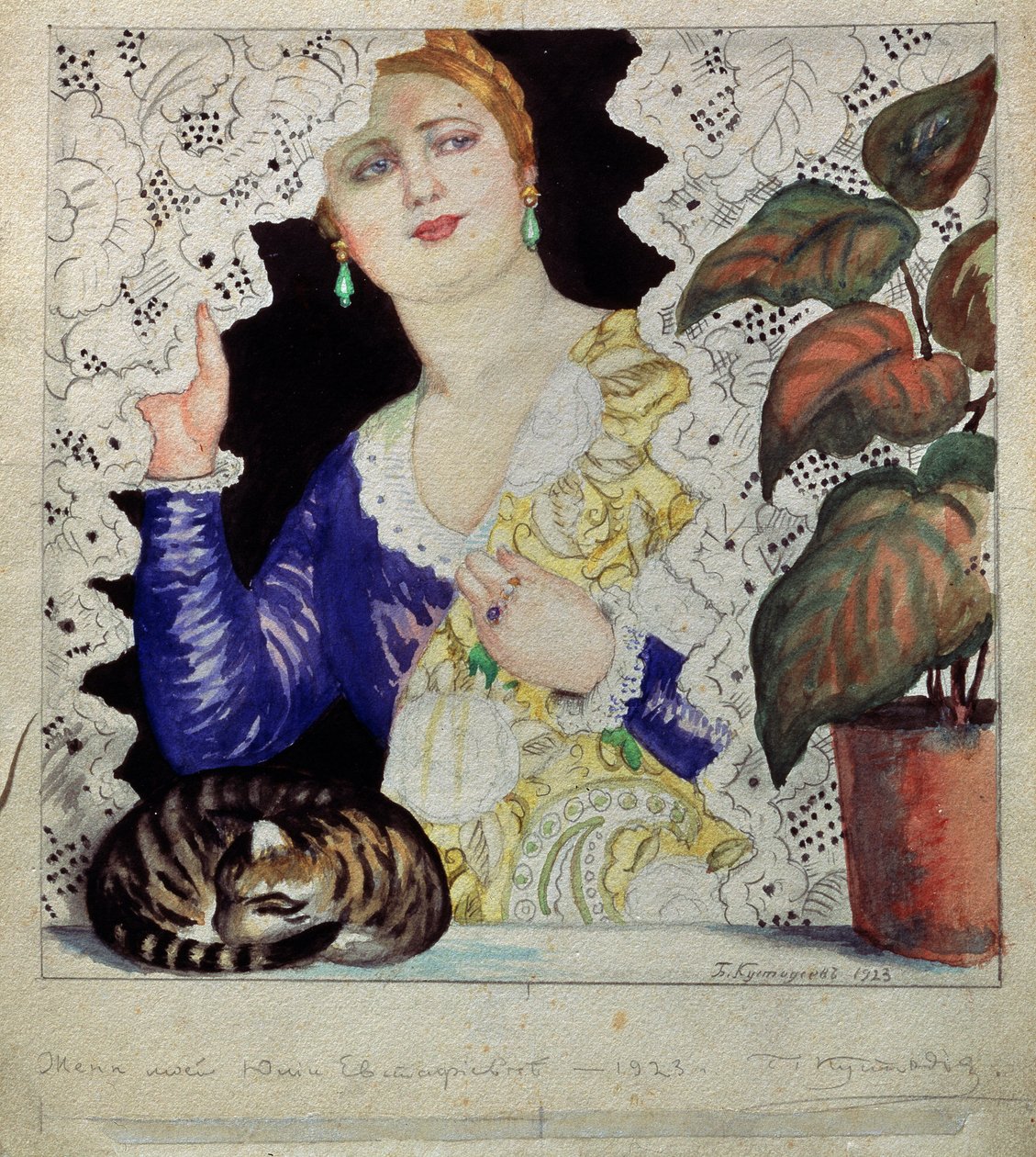 A Russian Girl at The Window by Boris Mikhailovich Kustodiev