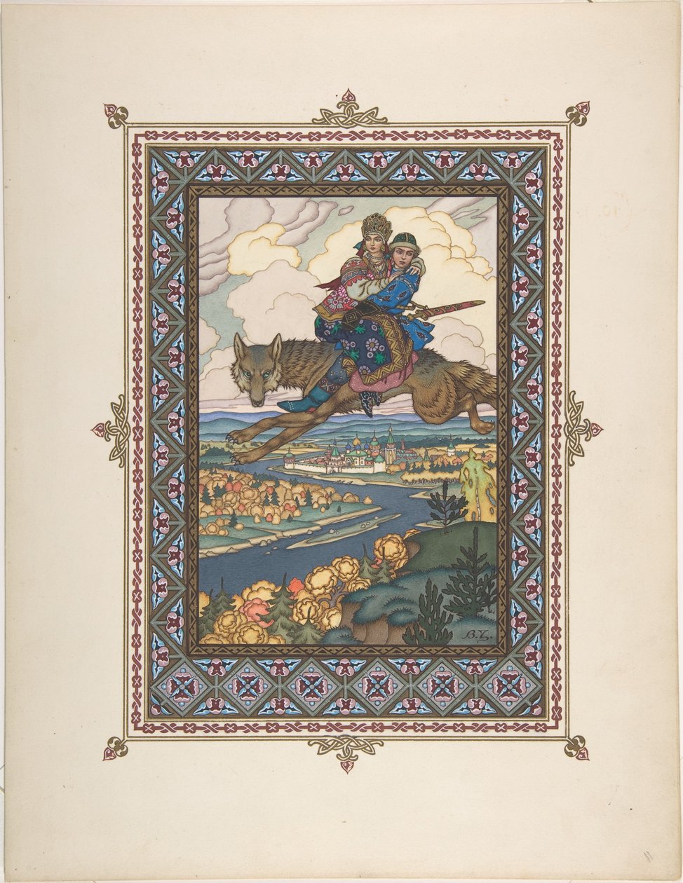 Illustration for the Fairy Tale of Ivan Tsarevich, the Firebird, and the Gray Wolf by Boris Vasilievich Zvorykin