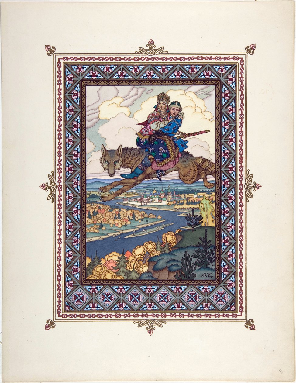 Illustration for the Fairy Tale of Ivan Tsarevich, the Firebird, and the Gray Wolf by Boris Vasilievich Zvorykin