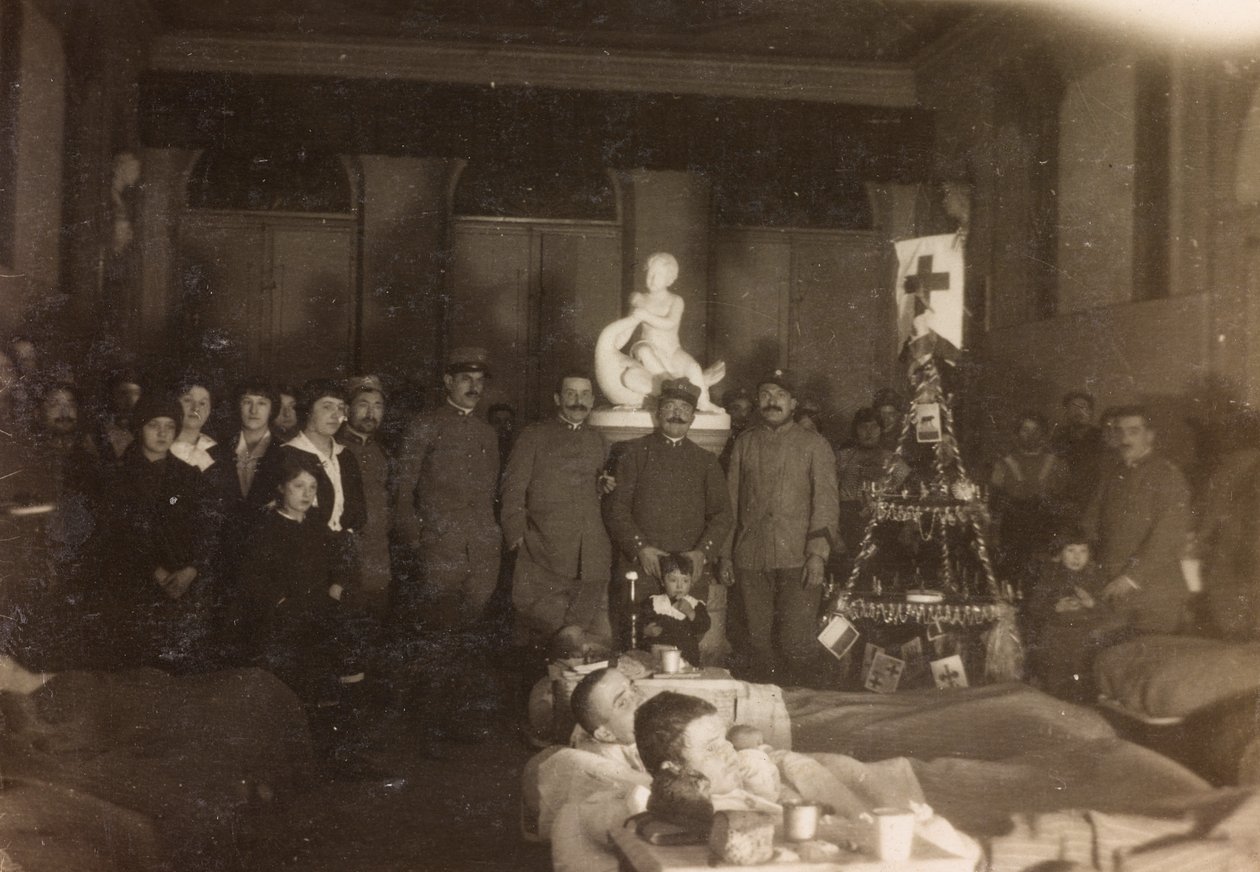 Album of the First World War in Friuli-Venezia Giulia: Group Portrait on Christmas Day at Villa Brazzà, Home to 17 of the Hospital of War in Soleschiano Manzano, 25/12/1915 by Bourbon Del Monte