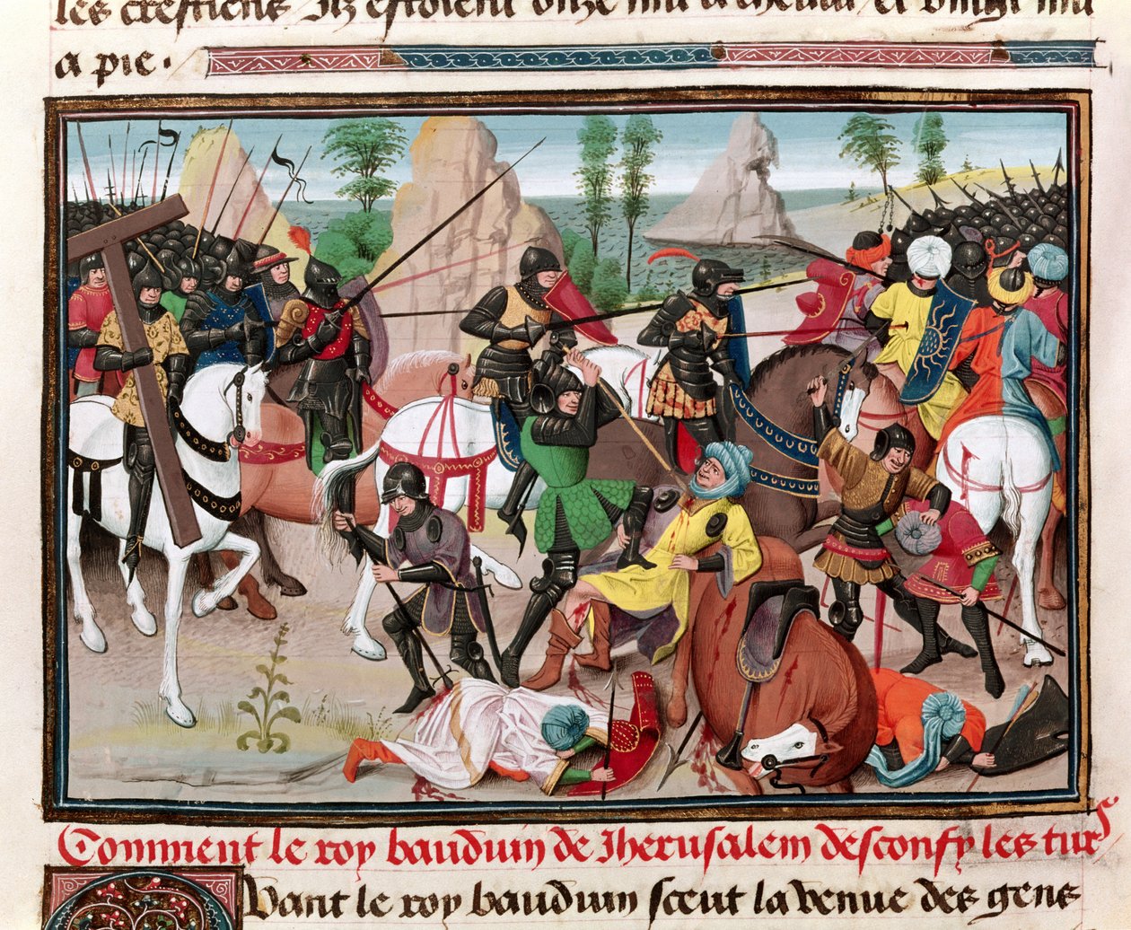 The Battle between King Baldwin I (c.1058-1118) and the Turks, from Chroniques des empereurs by David Aubert, 1462 by Brabant School
