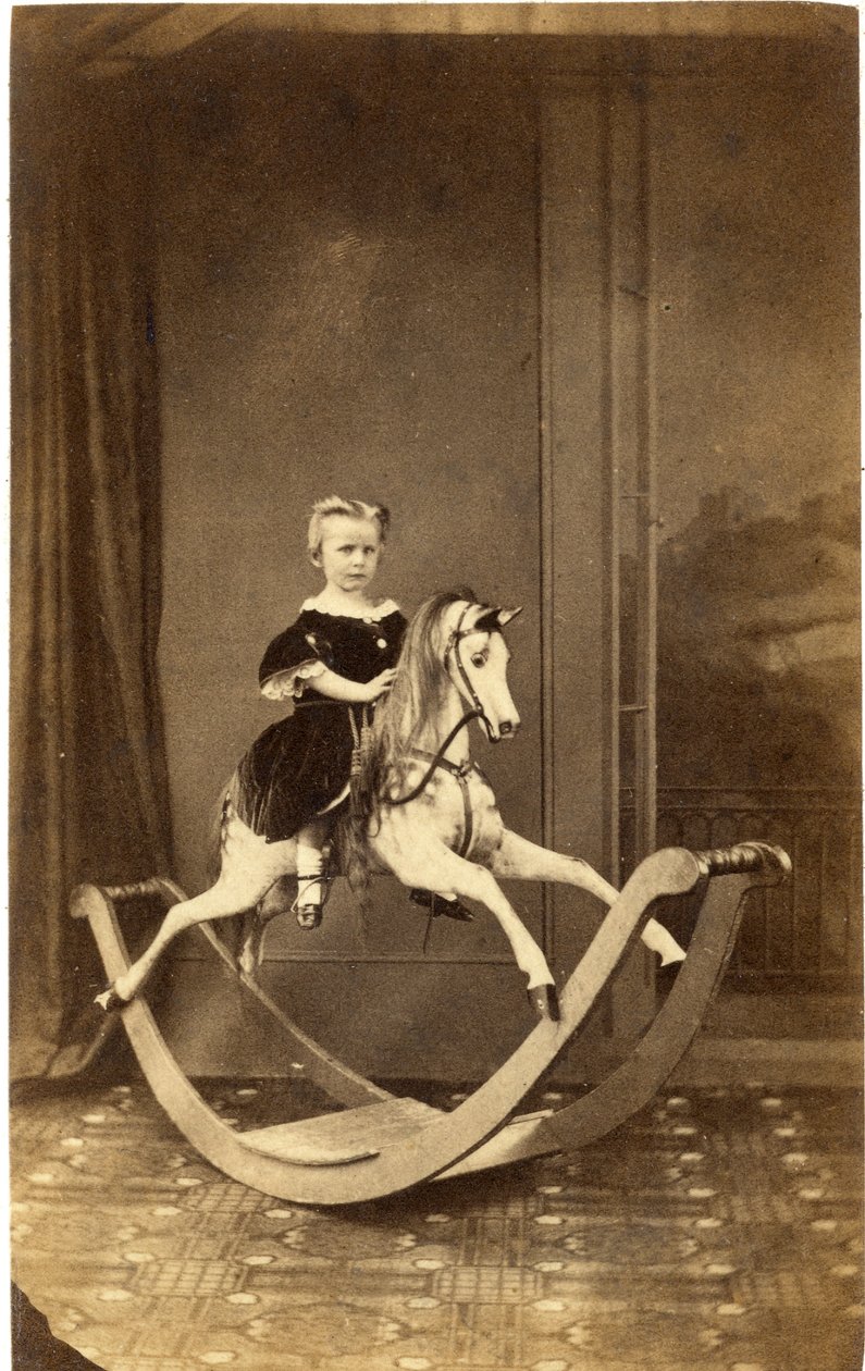 Young Girl on Large Rocking Horse, 1860s by Brading and Cantelo