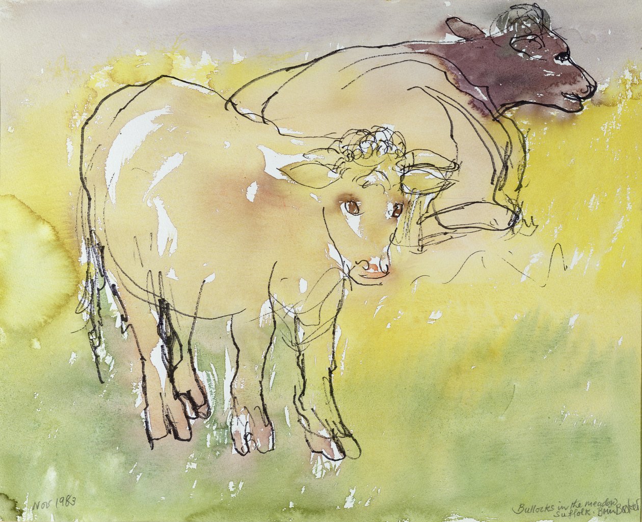 Young Bullocks in the Meadow, 1983 by Brenda Brin Booker