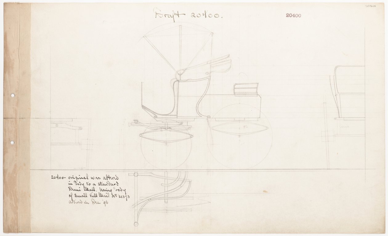 Working drawing for Demi-Mail Phaeton, no. 20400 by Brewster and Co.