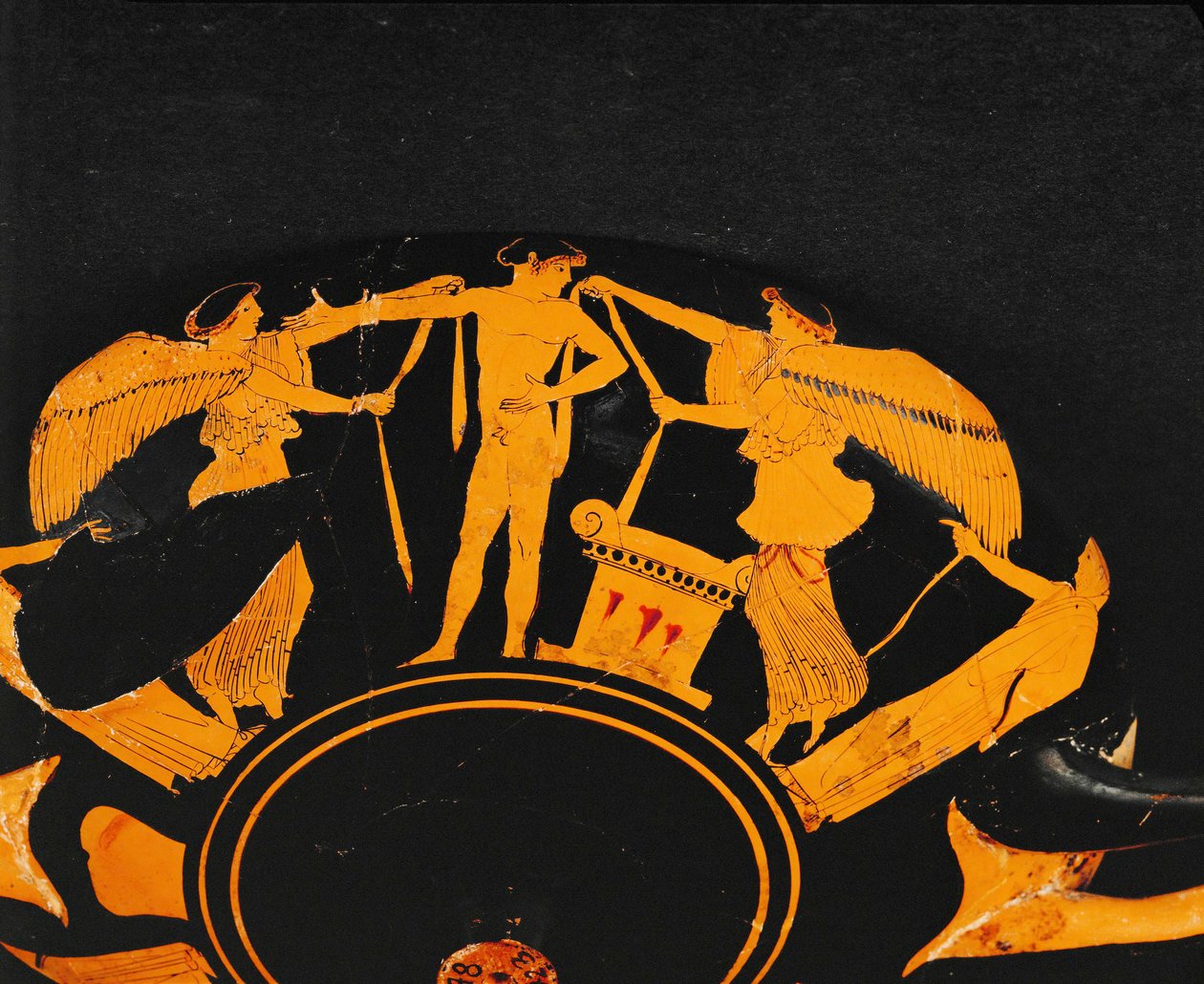 Nike, Goddess of Victory, Putting Ribbons on a Young Athlete Next to an Altar by Briseis Painter