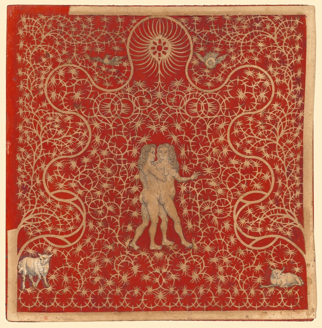 Adam and Eve in the Garden with Two Sheep and Two Doves by British 18th Century