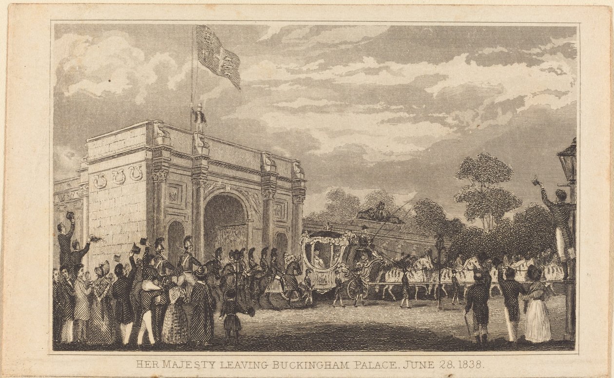 Her Majesty Leaving Buckingham Palace, June 28, 1838 (left half) by British 19th Century