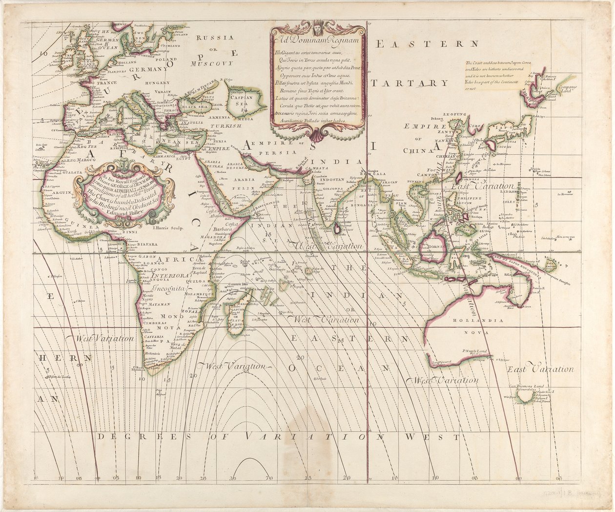 A New and Correct Sea Chart of the Whole World Showing the Variations of the Compass as They Were Found in the Year 1700 by British School