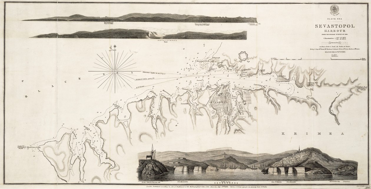 Black Sea Sevastopol Harbour from the Russian Survey of 1836 by British School