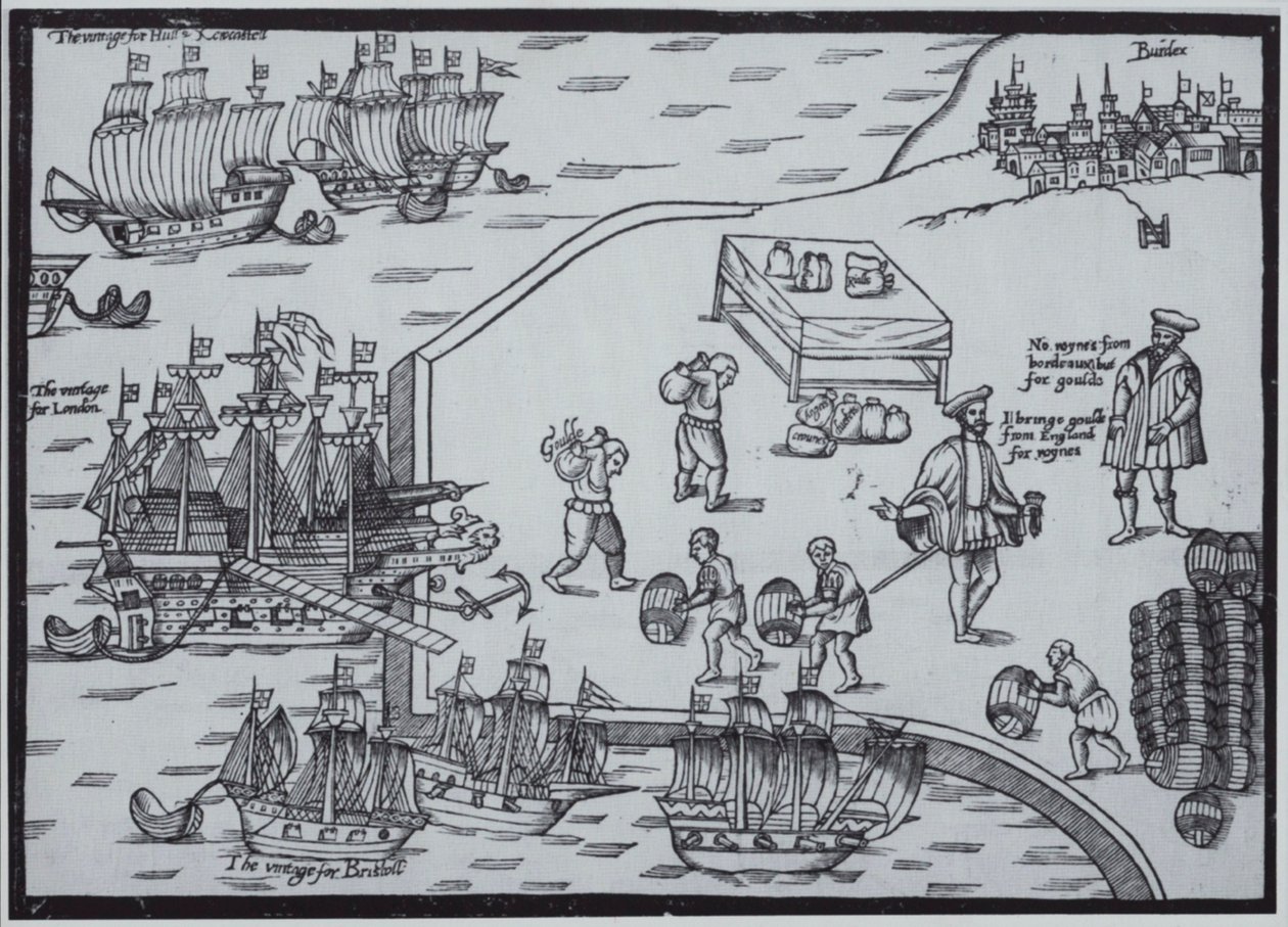 English merchants buying wine in Bordeaux, France by British School