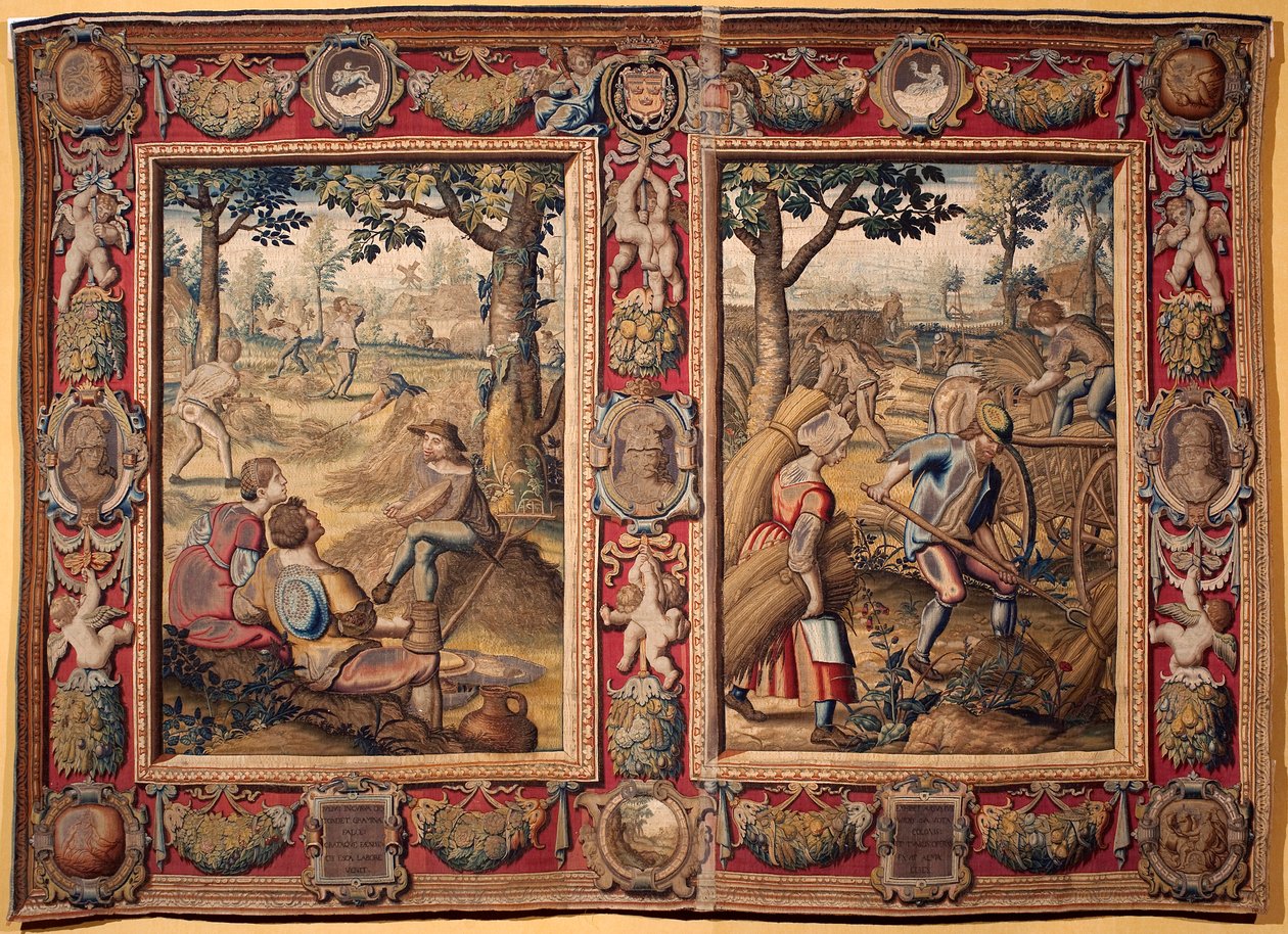 July and August: agricultural works and harvests. Tapestry of the manufactures of Mortlake. 17th century Genes, Musei di Strada Nuova by British School
