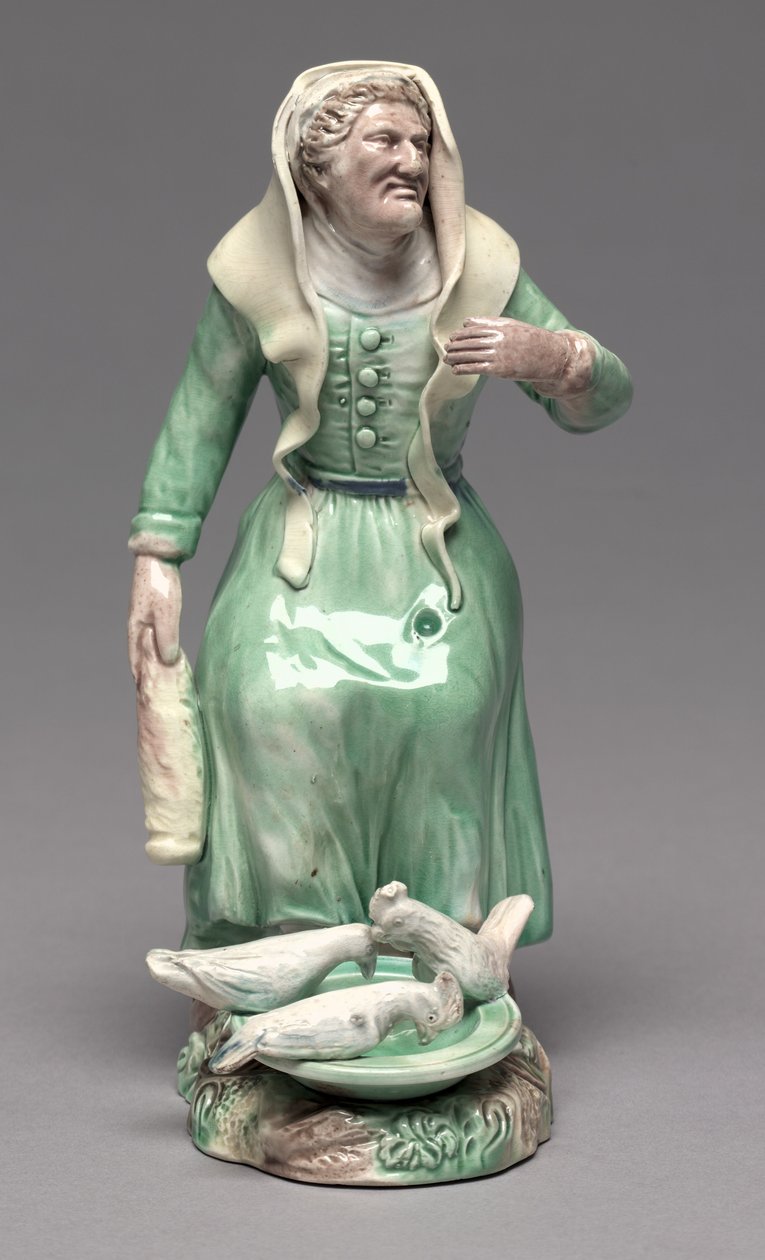 Old Woman Feeding Chickens, Staffordshire Factory, c.1770 by British School