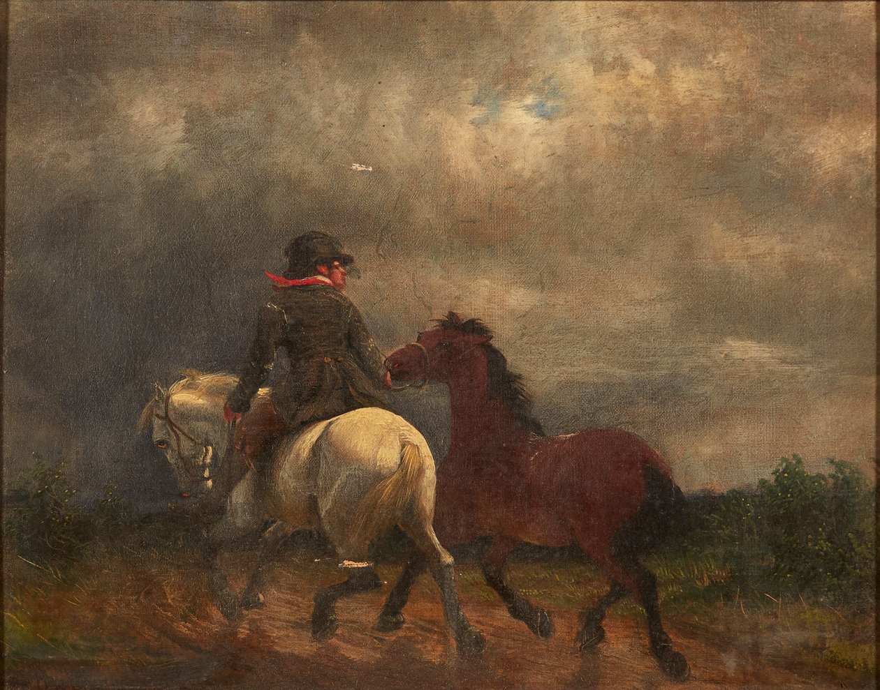 Rider With Two Horses by British School