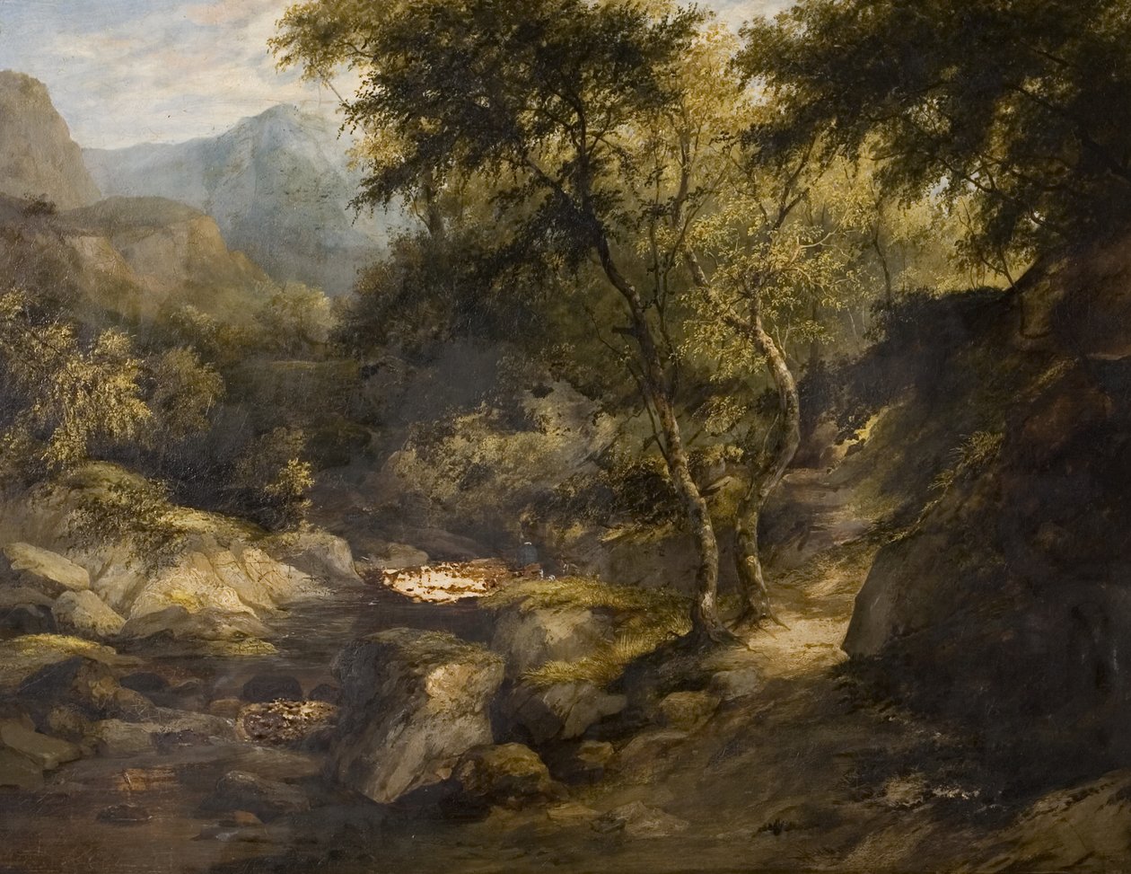 River Landscape by British School