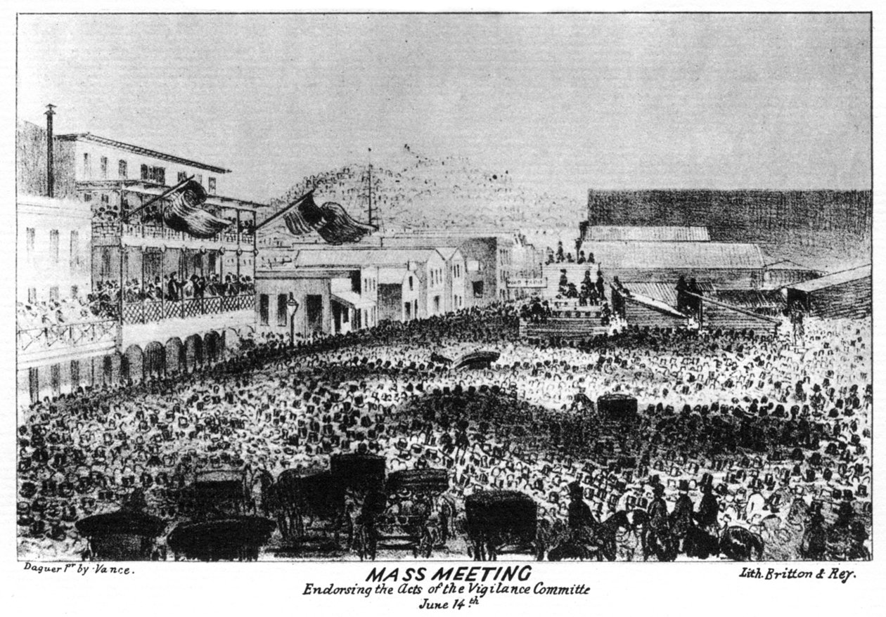 A mass meeting outside Fort Vigilant, Sacramento, California by Britton and Rey