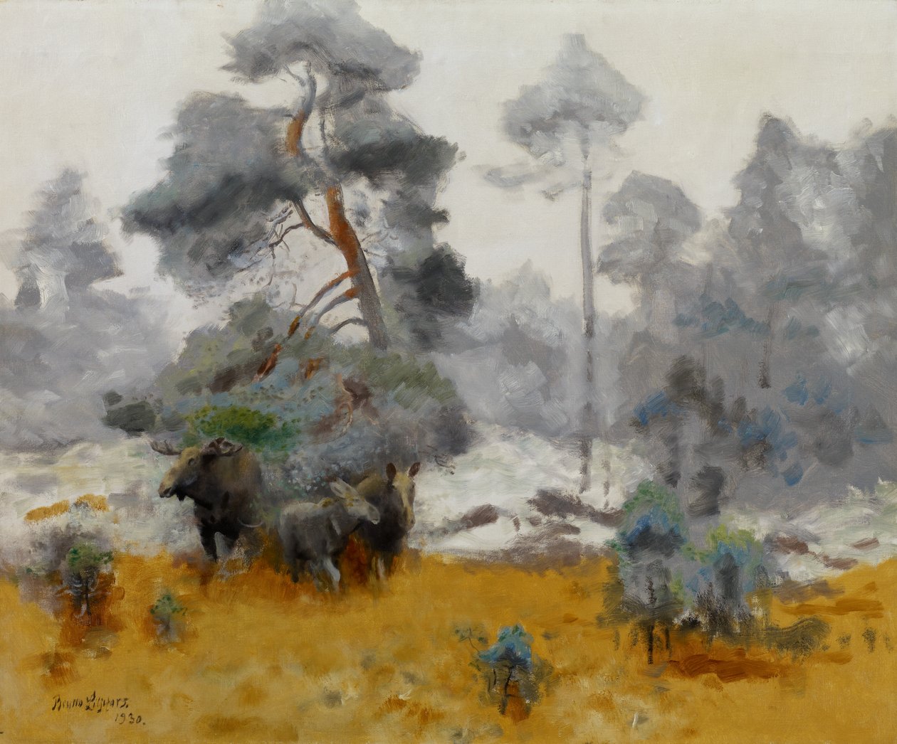 Moose Family Entering a Clearing by Bruno Andreas Liljefors