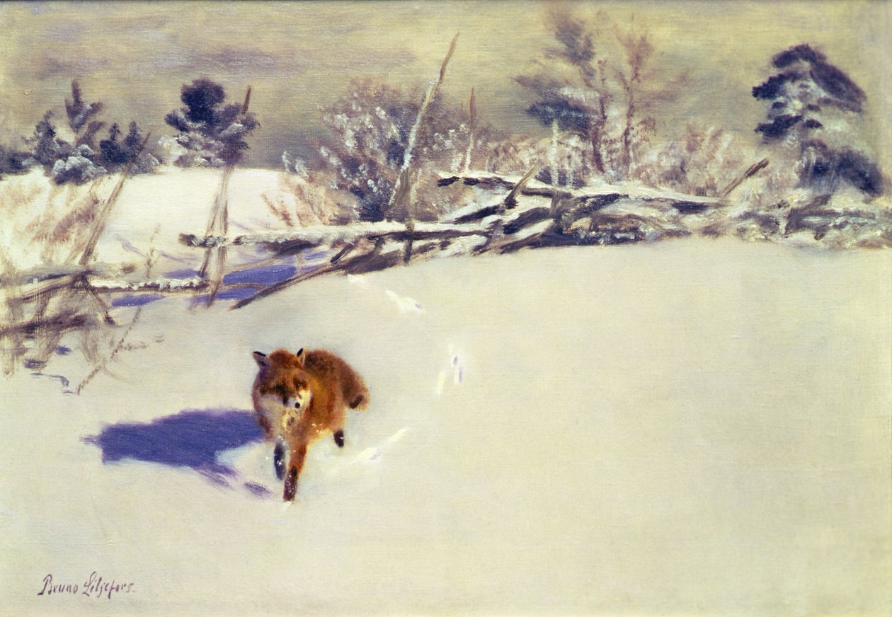 A Fox in the Snow by Bruno Andreas Liljefors