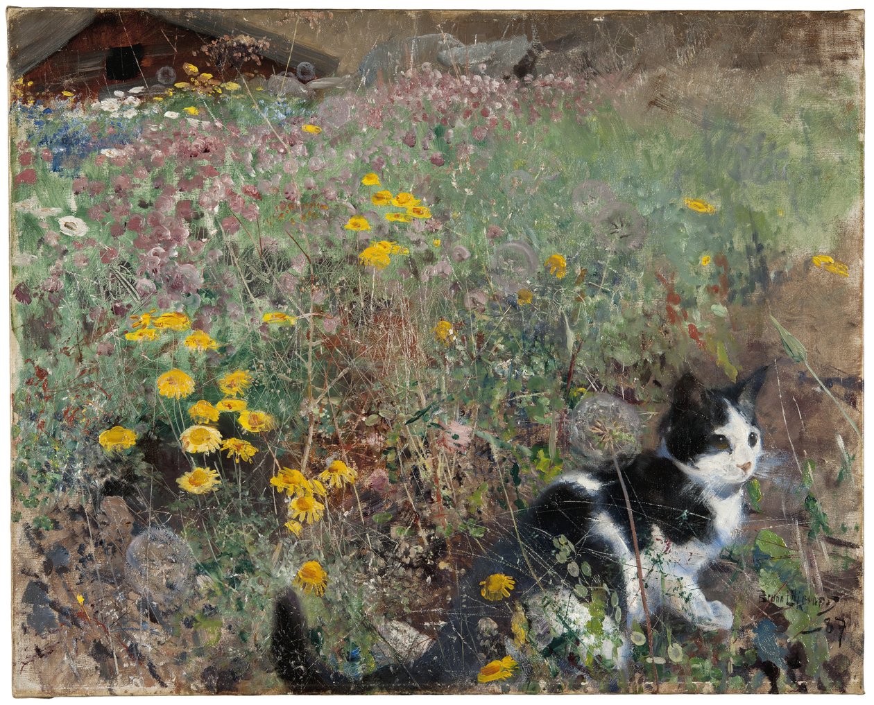 Cat on a Flowery Meadow by Bruno Andreas Liljefors