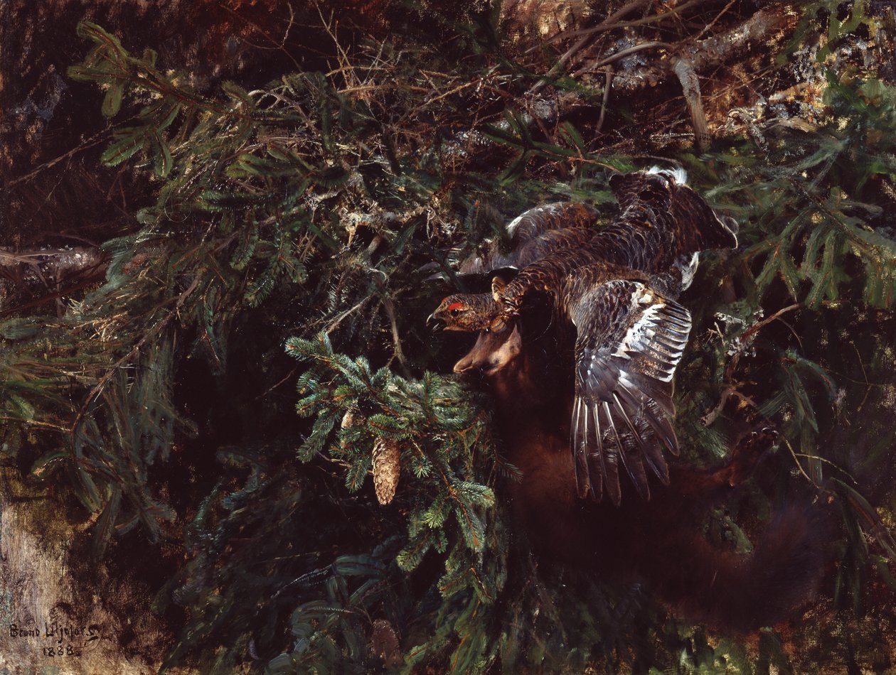 Marten and Blackcock by Bruno Andreas Liljefors