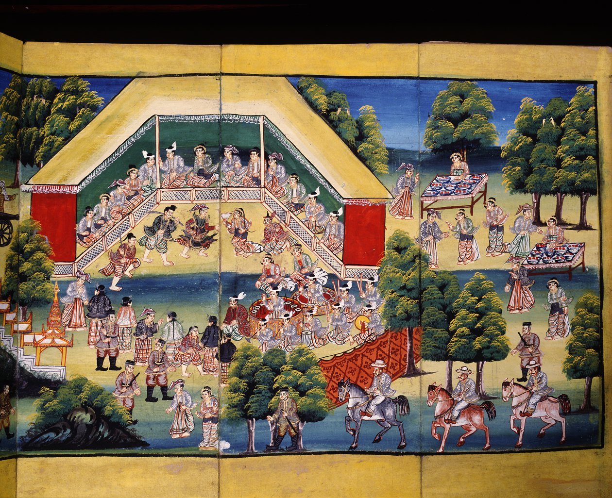 Merit Making Scene, Page from a Manuscript by Burmese School