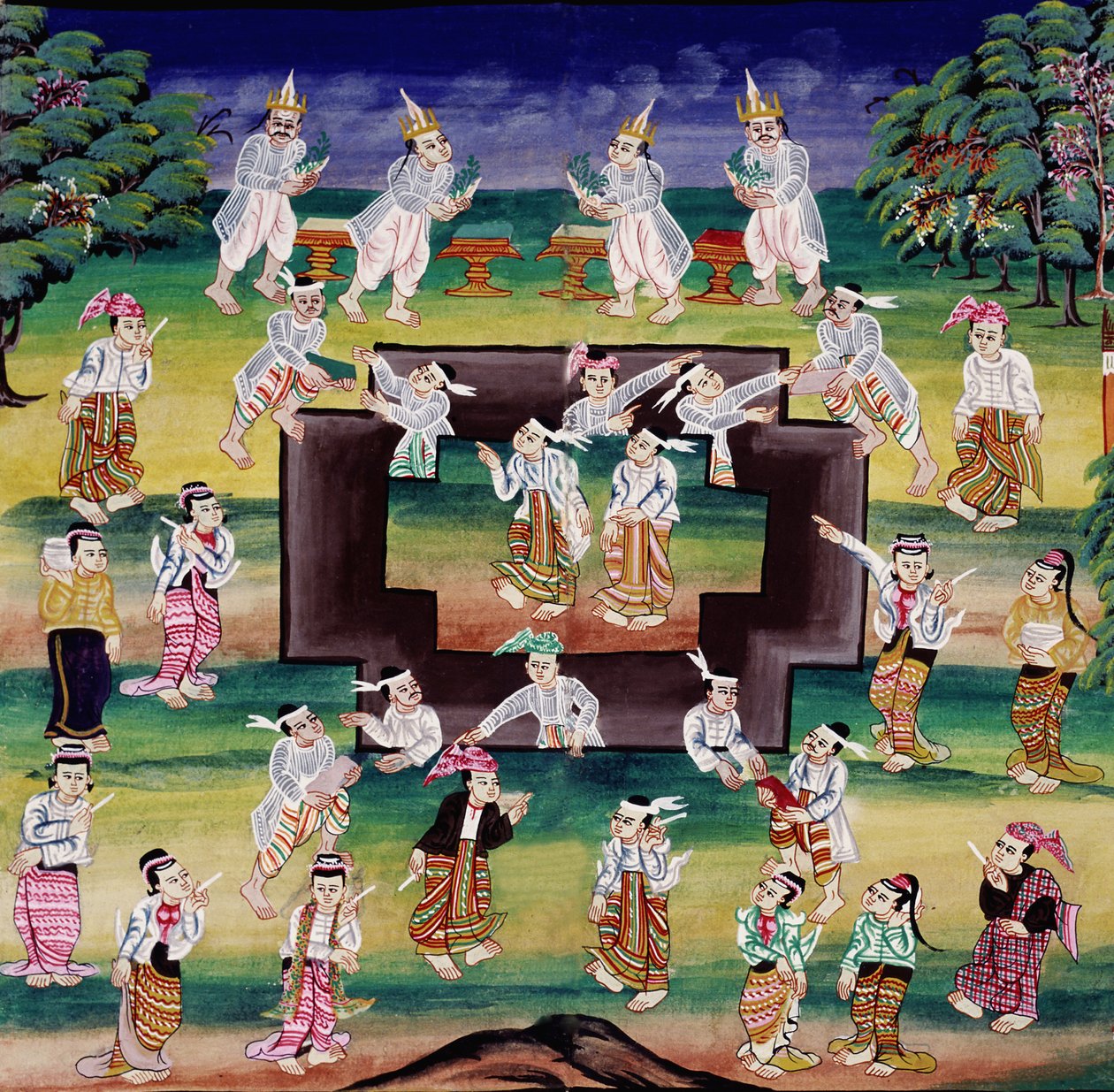 Merit Making Scene, Page from a Manuscript by Burmese School