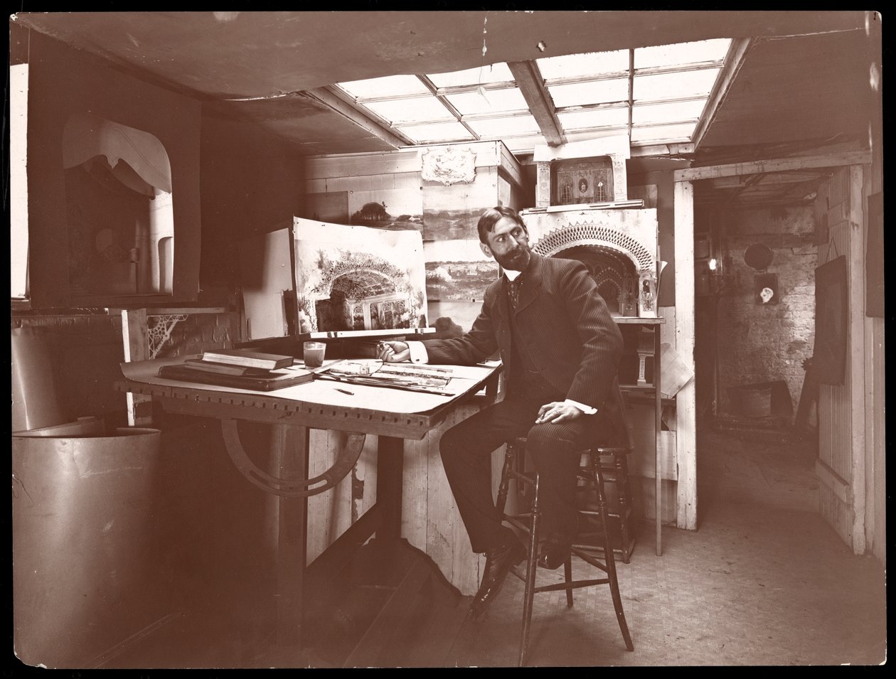A set designer in his studio, New York, 1901 by Byron Company