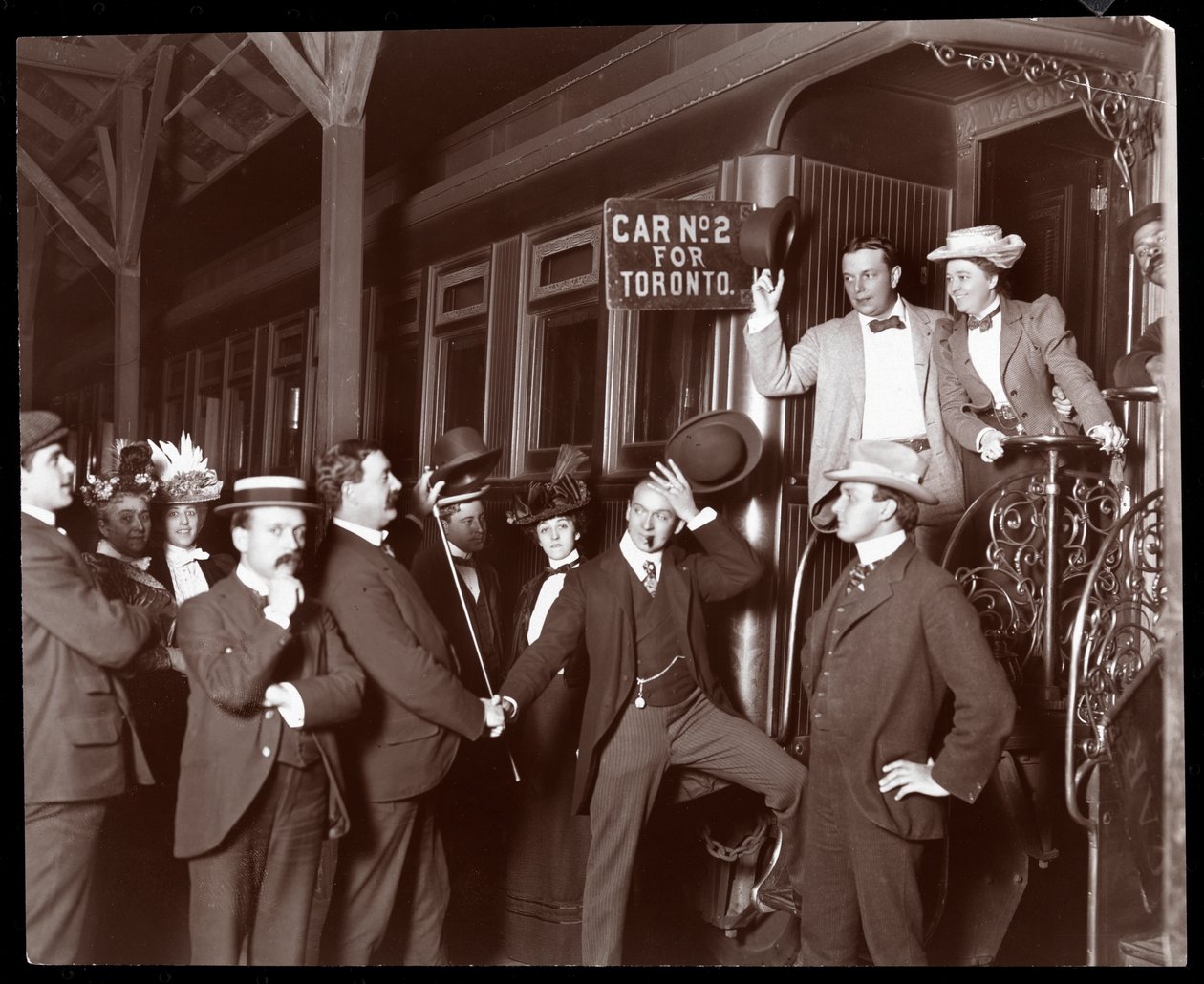 Alice Nielsen aboard a special train bound for Toronto, Canada, 1898 by Byron Company