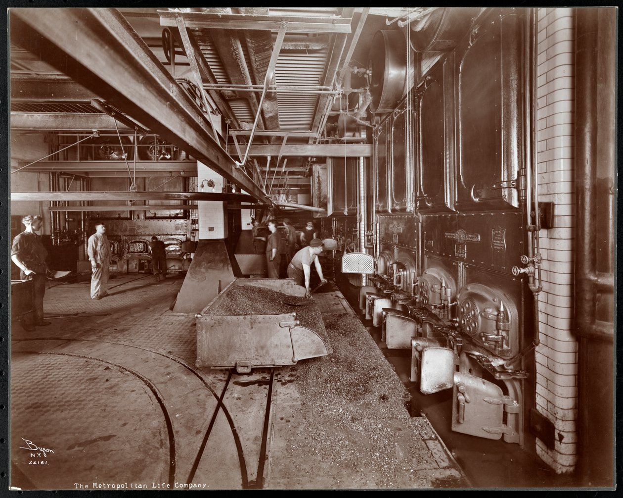 Men Shoveling Coal into the Furnaces at the Metropolitan Life Insurance Co. at 23rd Street and Madison Avenue, New York, 1907 by Byron Company