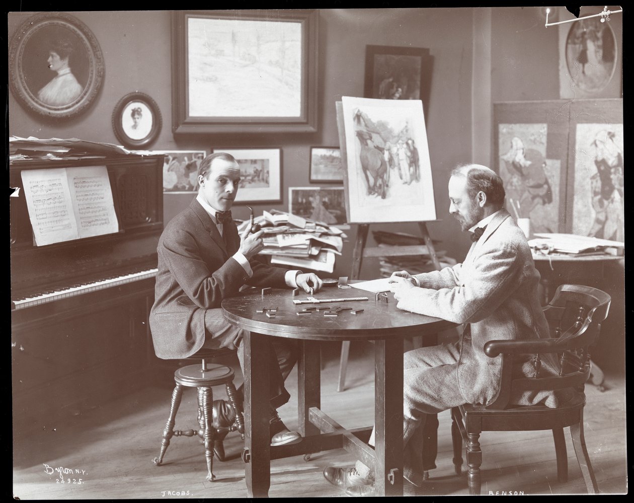 Michel Jacobs and Benson playing dominoes by Byron Company