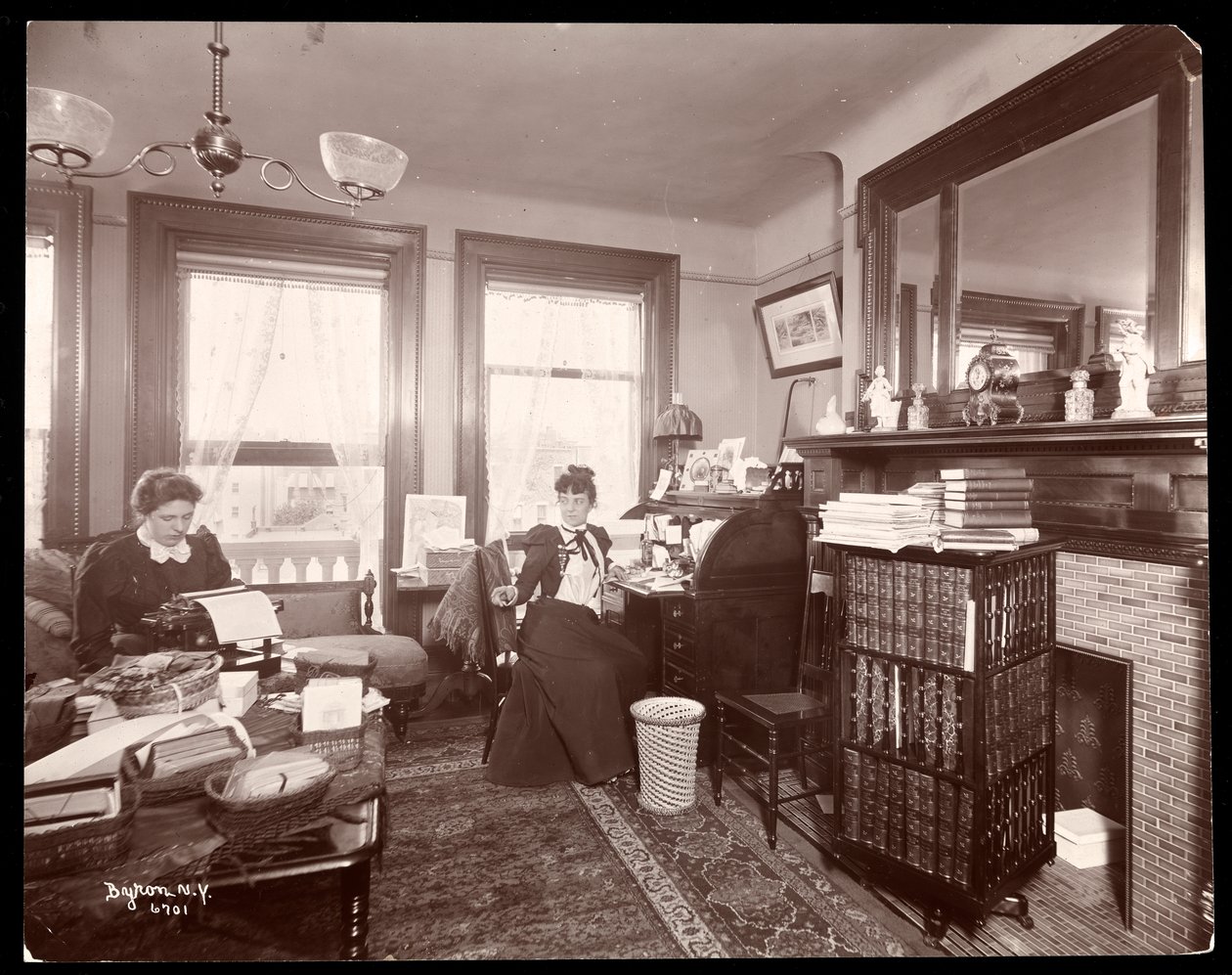 Mrs. Florence Clinton Sutro and a Typist in Her Home at 320 West 102nd Street, New York, 1899 by Byron Company