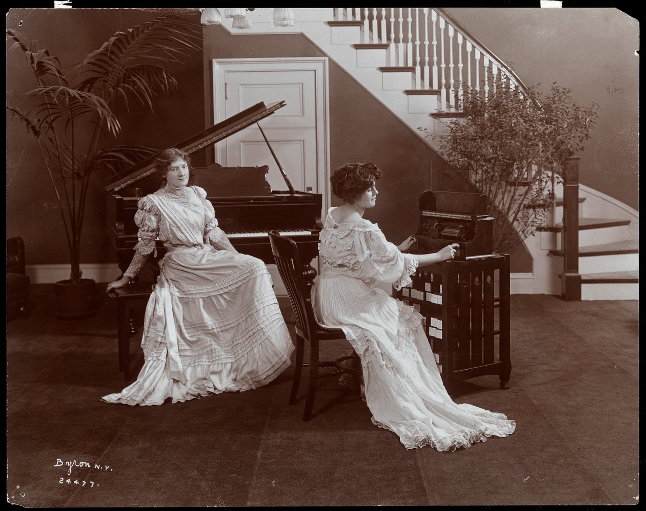 Two Women with a Piano and Recording Equipment, 1907 by Byron Company