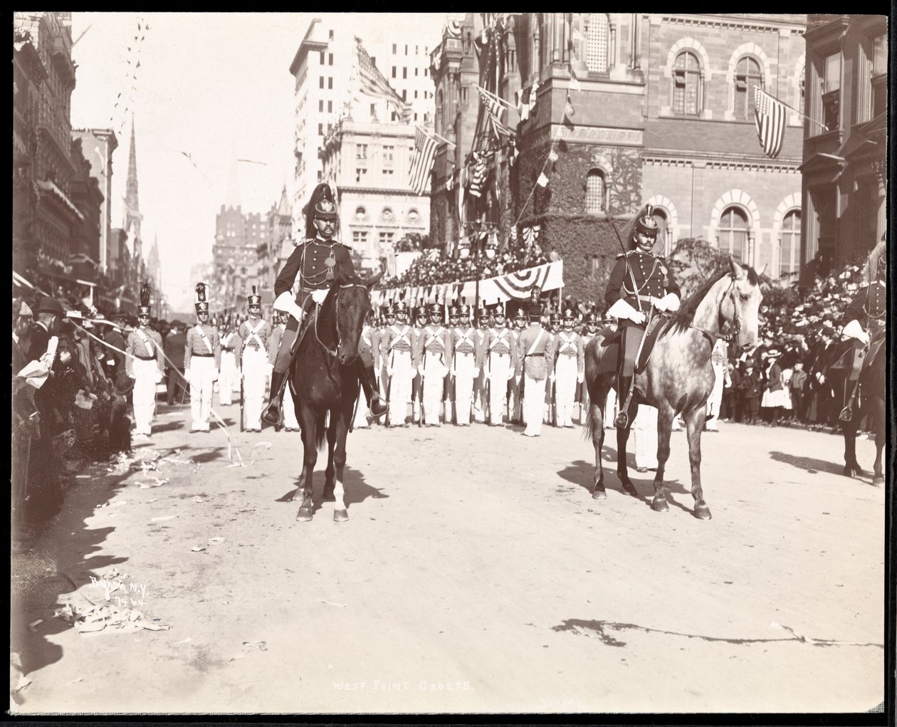 View of West Point cadets in the Dewey Parade on Fifth Avenue, New York by Byron Company