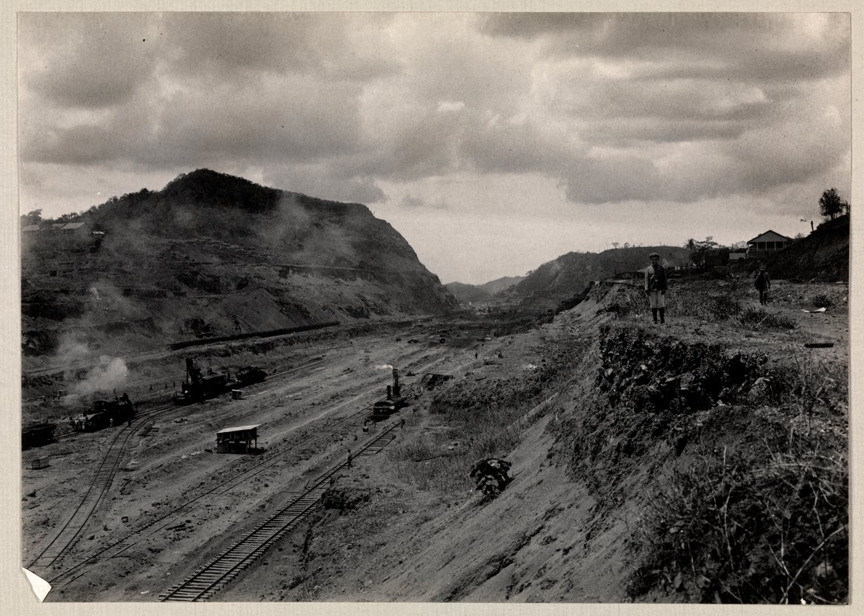 View of Equipment and Railroad Tracks in the Panama Canal During Its Construction by Byron Company