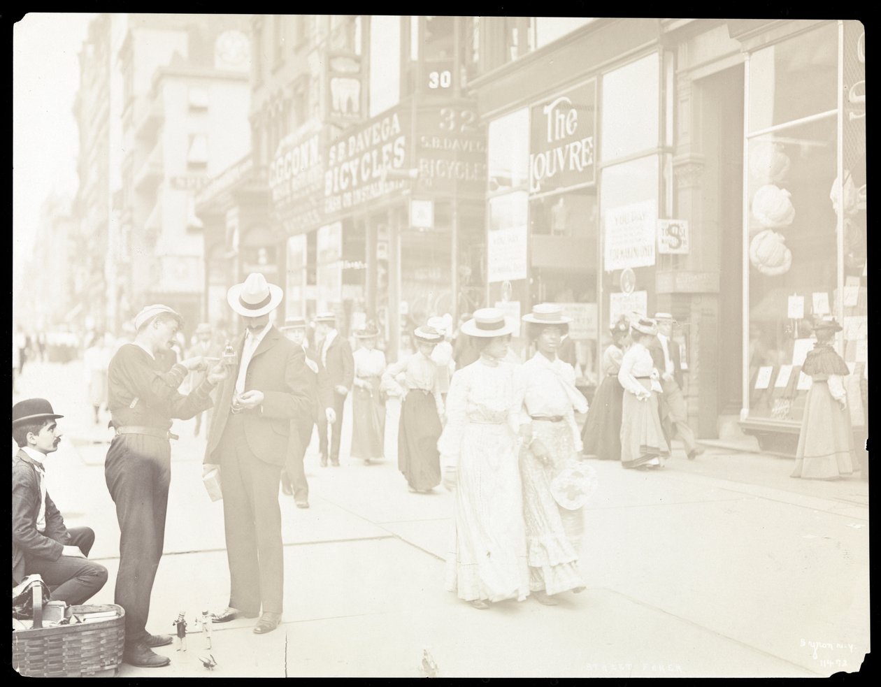 View of Peddlers Selling Toys on the Street, New York by Byron Company