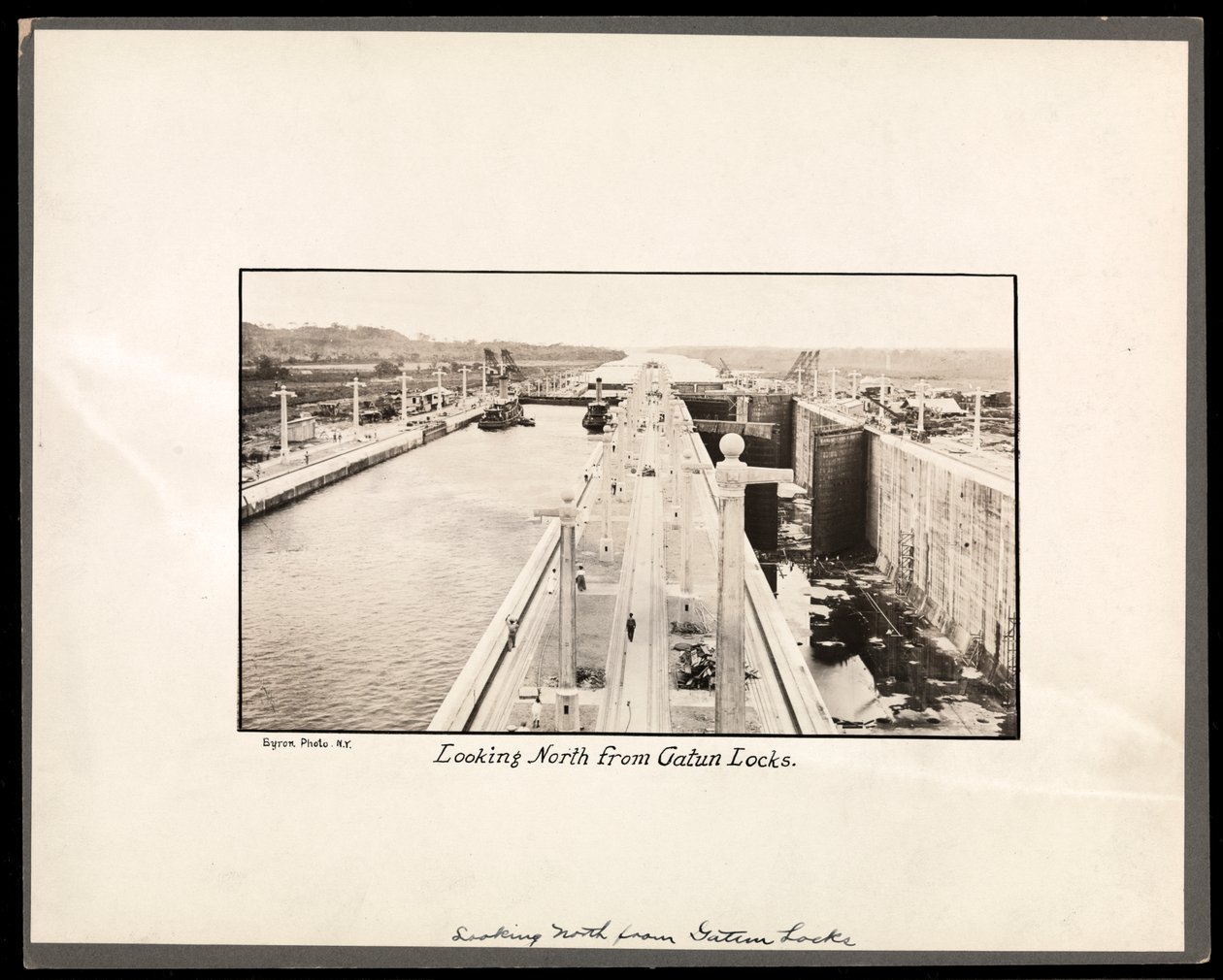 View of the Gatun Locks of the Panama Canal, during construction (1912 or 1913) by Byron Company