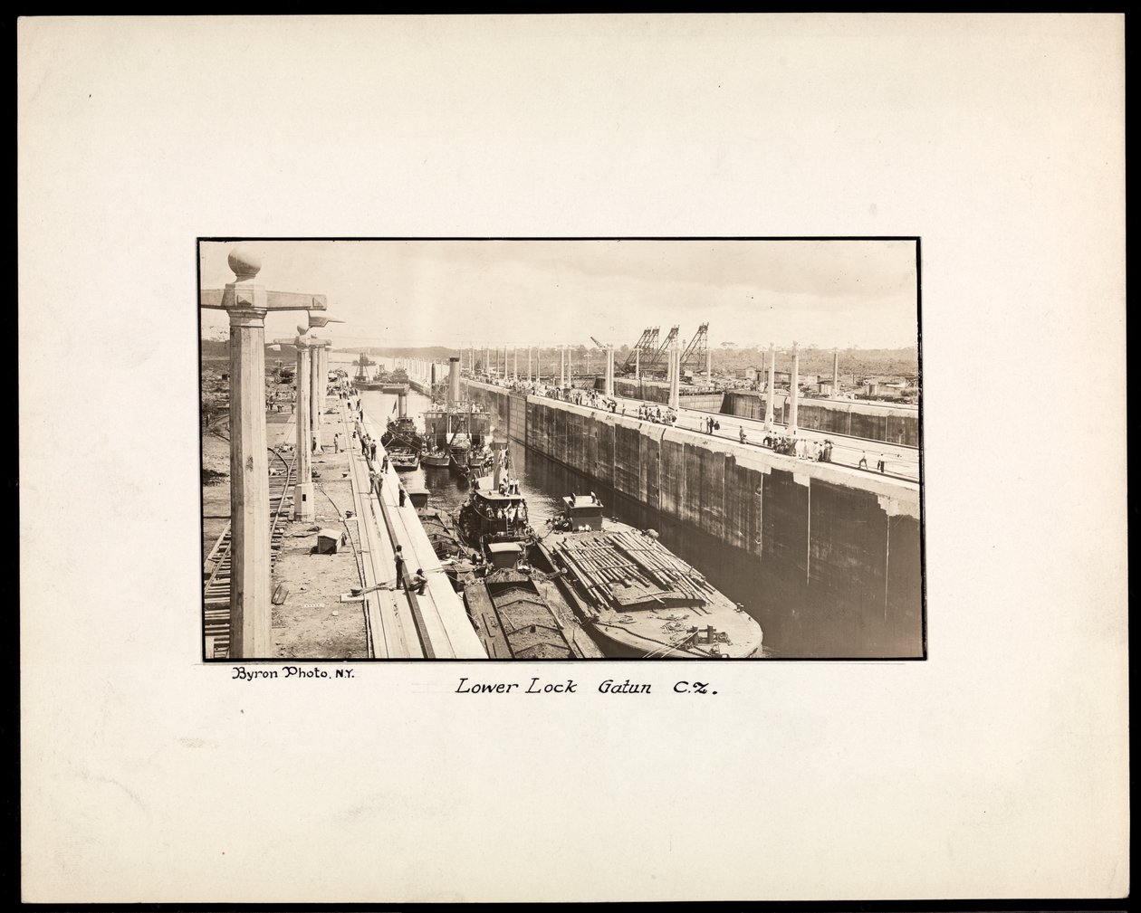 View of the Gatun Locks on the Panama Canal, during construction by Byron Company