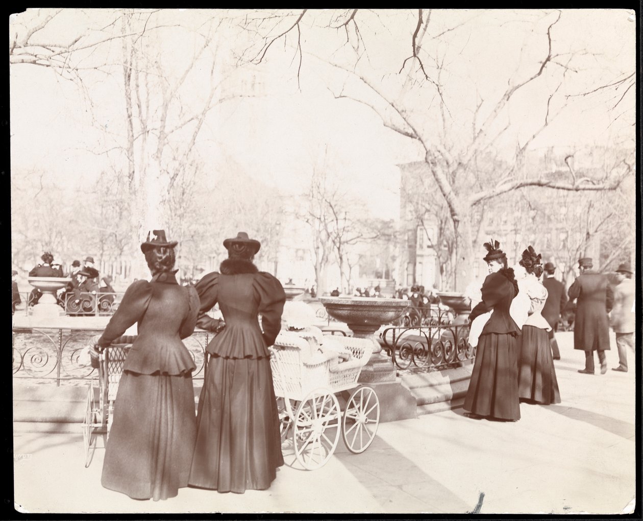 View of women with baby carriages at a fountain in Madison Square Park, New York, c.1905 by Byron Company