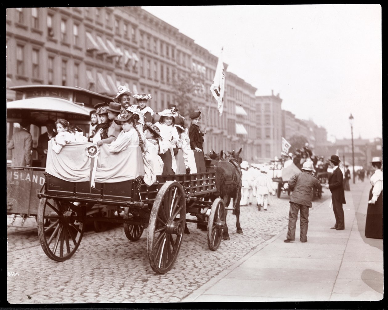 View of young women in a cart in the Street Cleaners