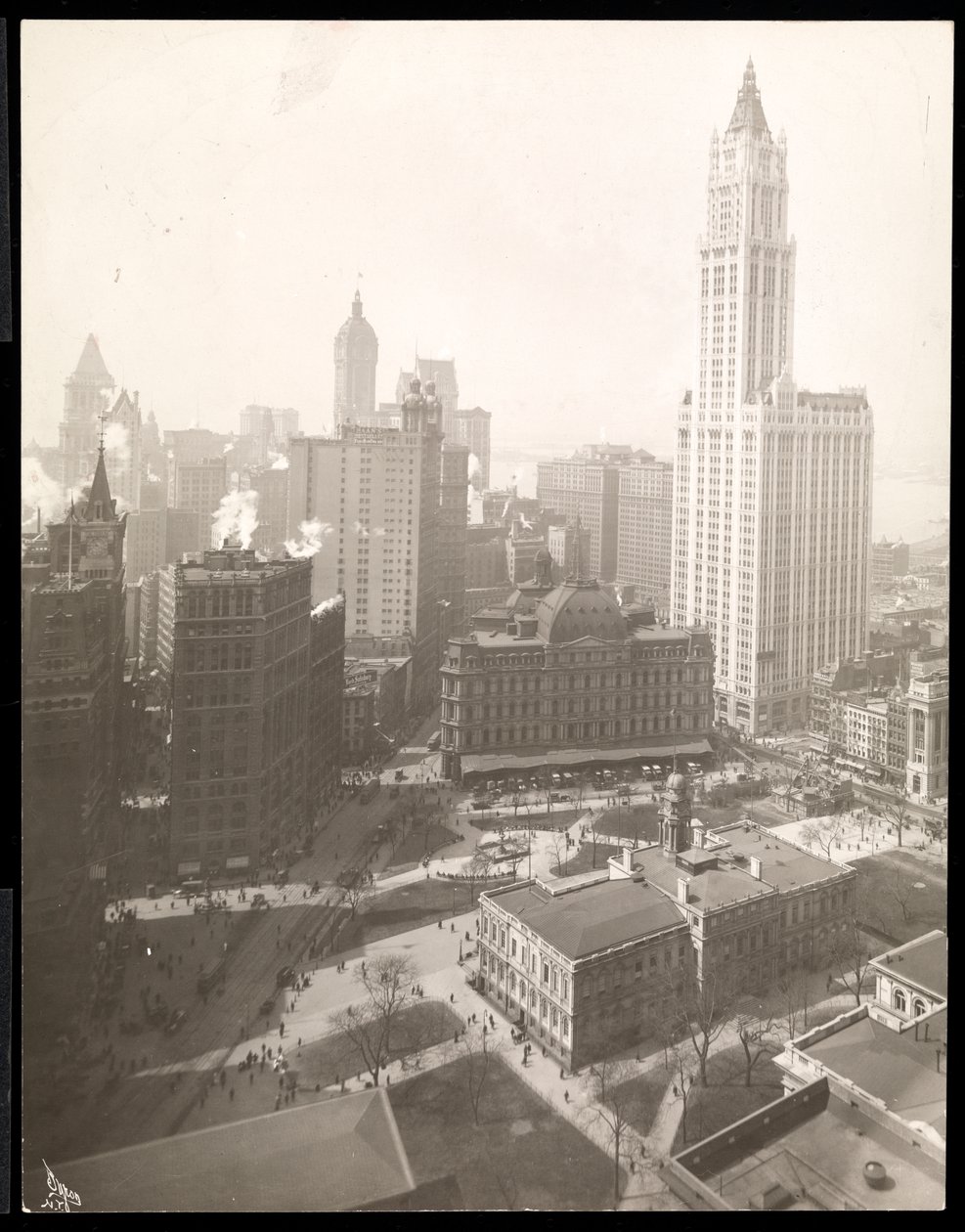 Aerial View of City Hall Park, City Hall and the Post Office by Byron Company