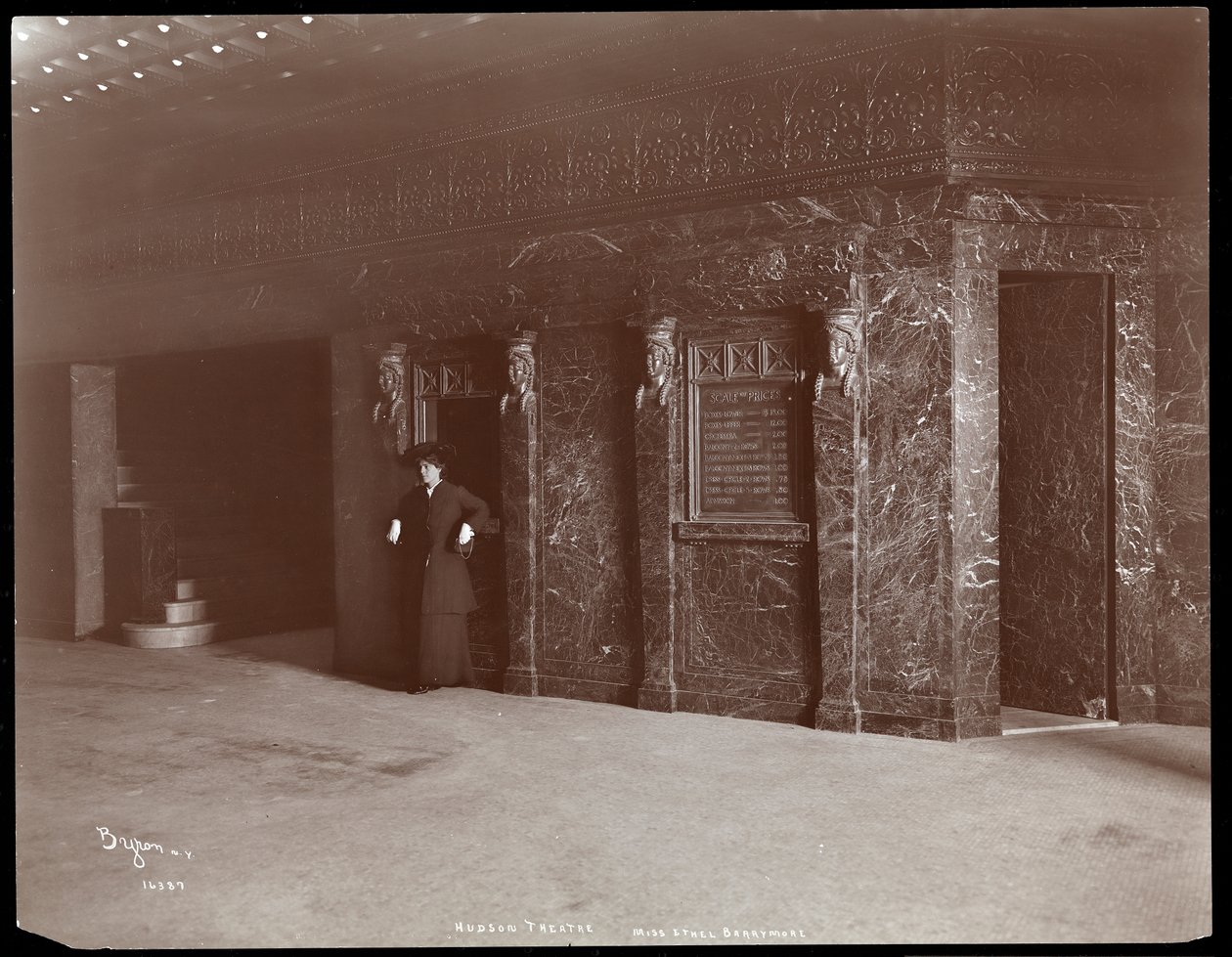 Ethel Barrymore in the Hudson Theatre lobby in New York, 1903 by Byron Company