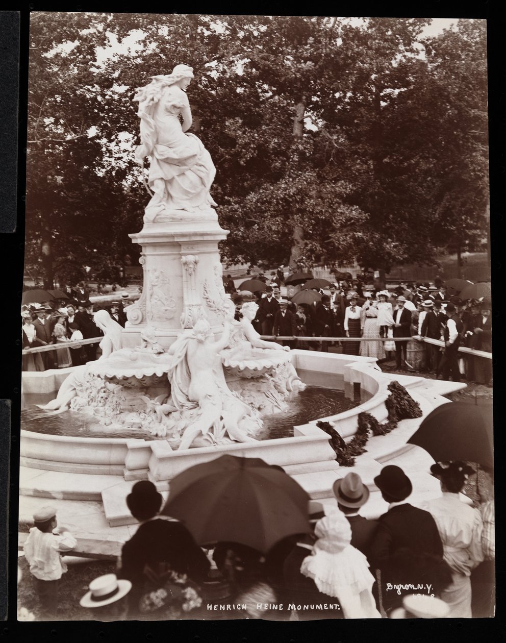 Heinrich Heine Monument (Lorelei Fountain) and the Crowd Present at the Unveiling, Grand Concourse and 164th Street, The Bronx, New York by Byron Company