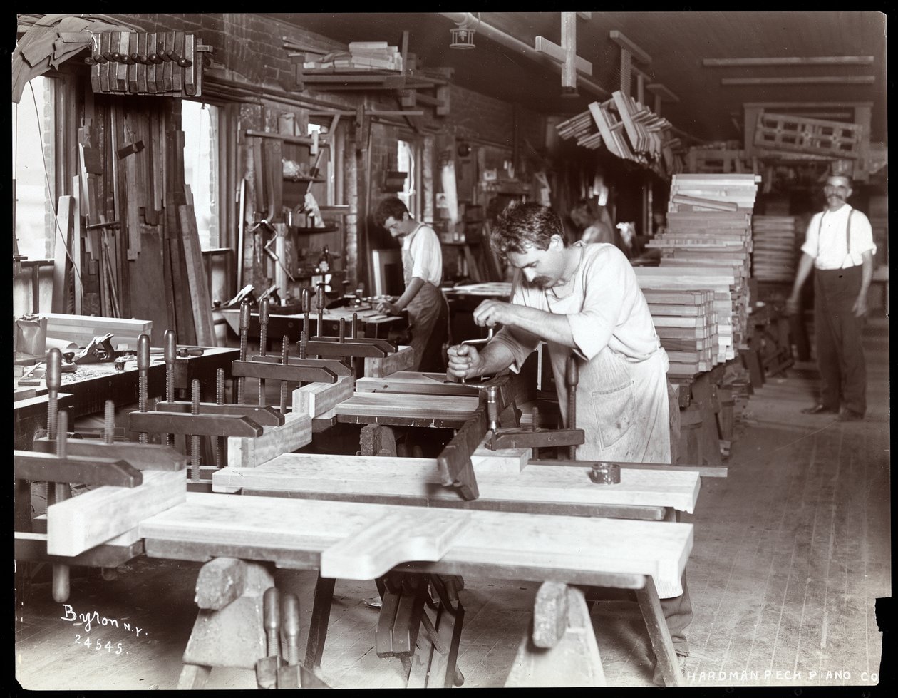 Men Working in the Hardman, Peck and Co. Piano Factory, New York, 1907 by Byron Company
