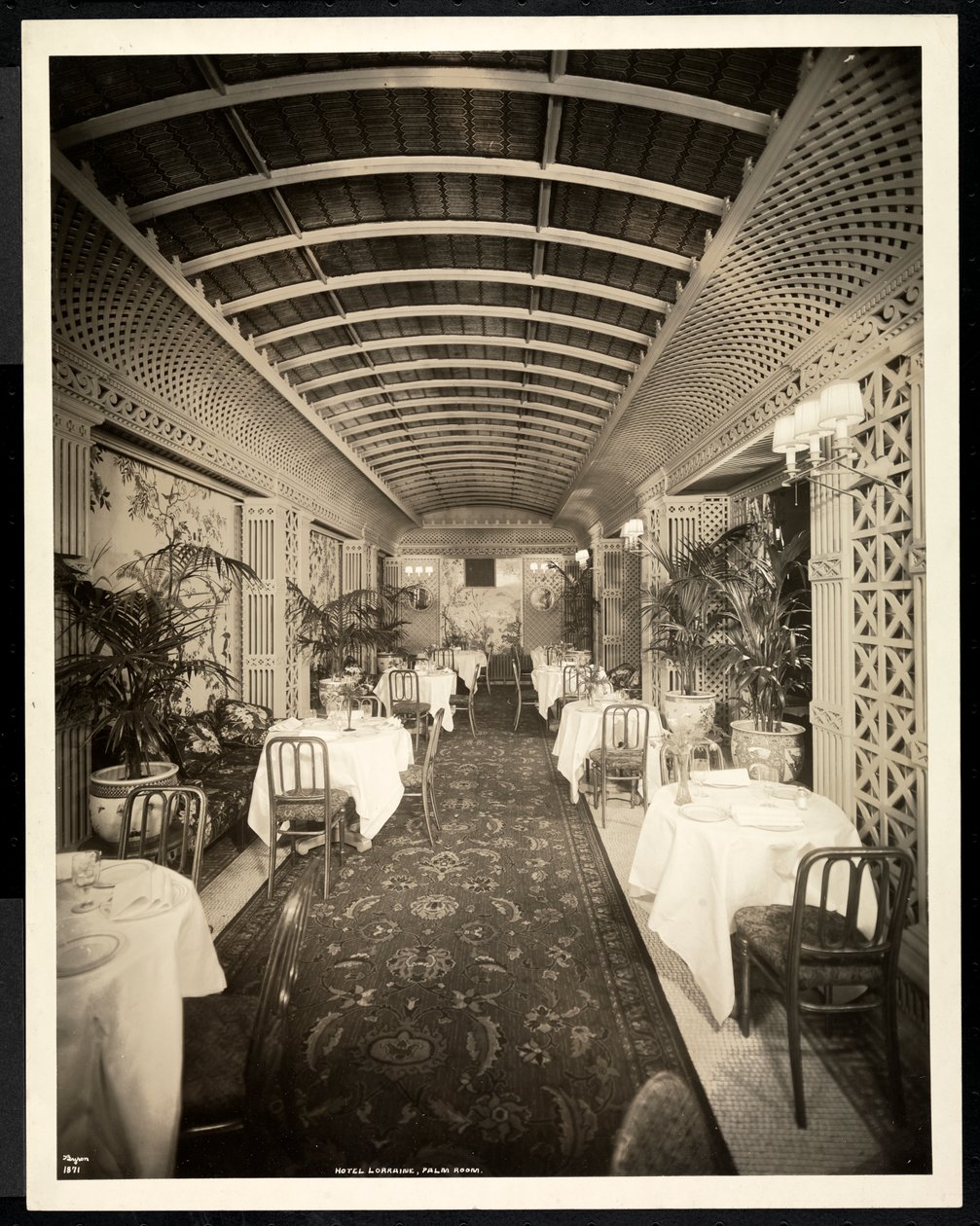 The Palm Room Restaurant at the Hotel Lorraine, 1923 by Byron Company