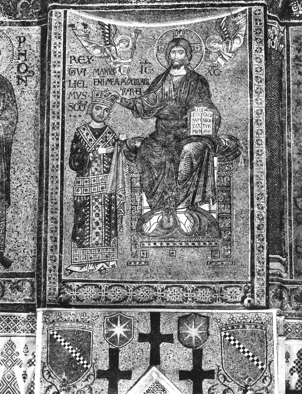 William II (1154-89) King of Sicily receiving a crown from Christ by Byzantine School