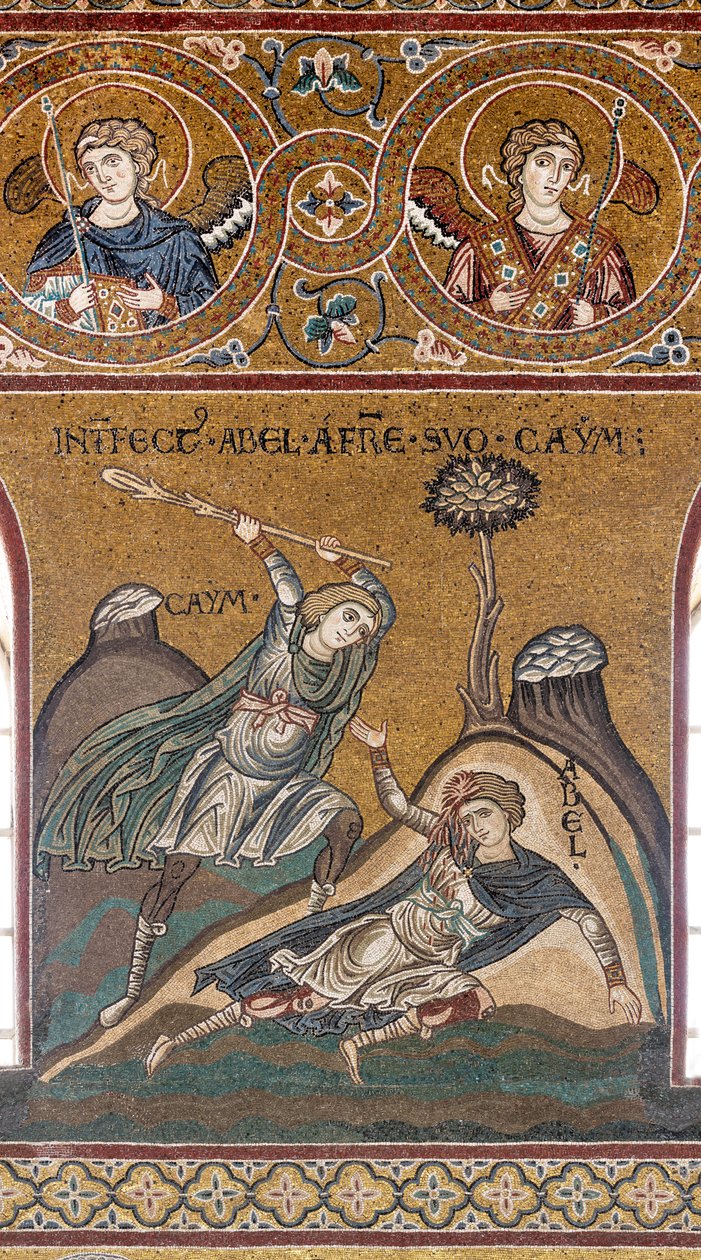 Abel is killed by Cain, Byzantine mosaic, Old Testament Cycle-Earthly Paradise, XII-XIII century by Byzantine