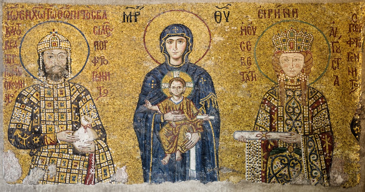 Comnenus Mosaic Depicting Madonna and Child, Hagia Sophia, Turkey by Byzantine