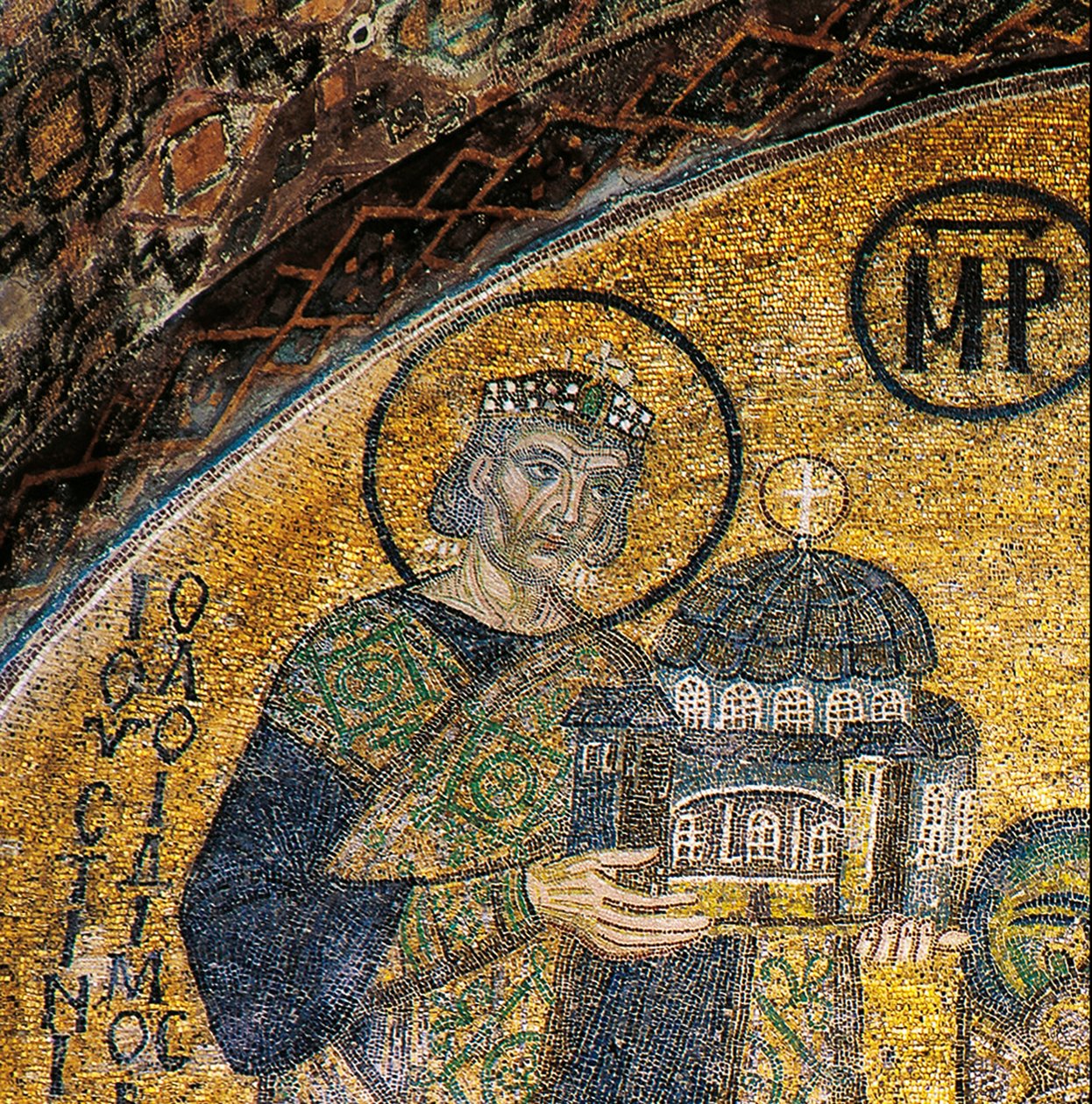 Emperor Justinian Presenting Hagia Sophia to the Virgin and Child by Byzantine